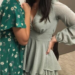 Japna Sage Polka Dot Long Sleeve Dress